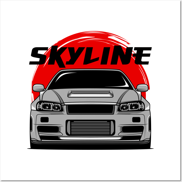 Silver Skyline R34 Wall Art by GoldenTuners